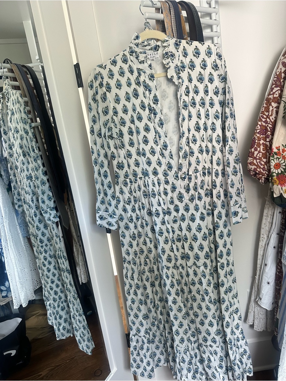 Ralph Lauren Blue Floral Long-Sleeve Maxi Dress - White/Blue
